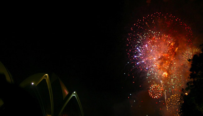 A view of the fireworks over the Sydney Opera House on New Year's Eve in Sydney, Australia