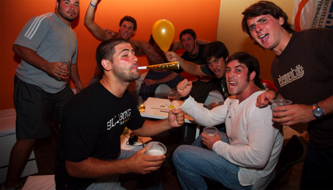 Revelers party on New Year's Eve at a hostel in Montivideo, Uruguay