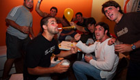 People party on New Year's Eve at a hostel in Montivideo, Uruguay